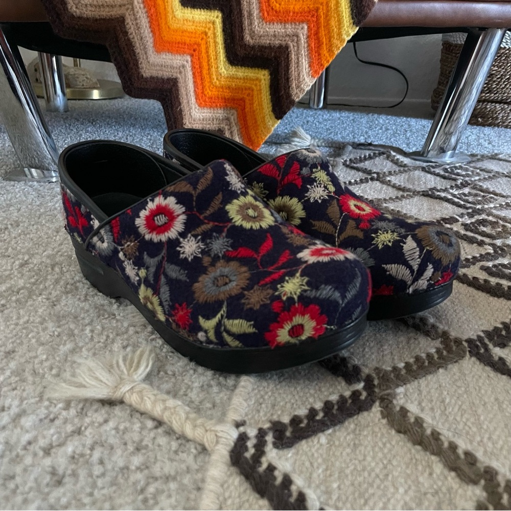 Dansko Floral Embroidered Felt Pro Mules - Picture 2 of 10